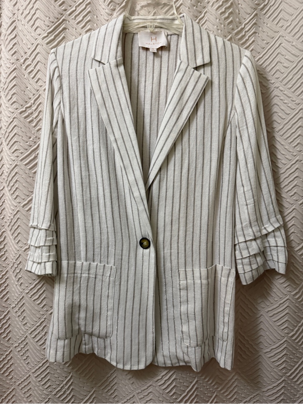 Halogen Cream Blazer with Gray Pinstripes